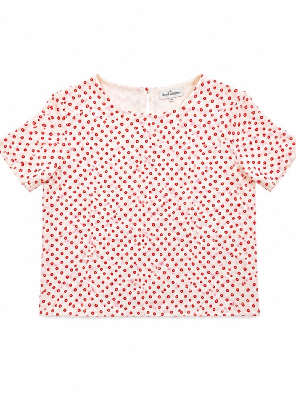 Lloyd Williams White Red Polka Dot Sheer Blouse Size 10 Short Sleeve Top